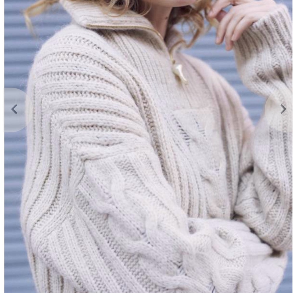 Nanushka Cream Cable Knit 1/4 zip sweater